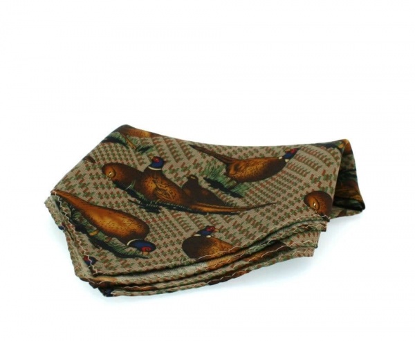 Soprano Patterned Pheasant Silk Twill Pocket Country Handkerchief - Brown