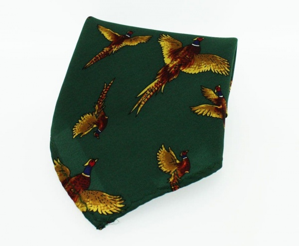 Soprano Pheasant Silk Twill Pocket Country Handkerchief - Forest Green