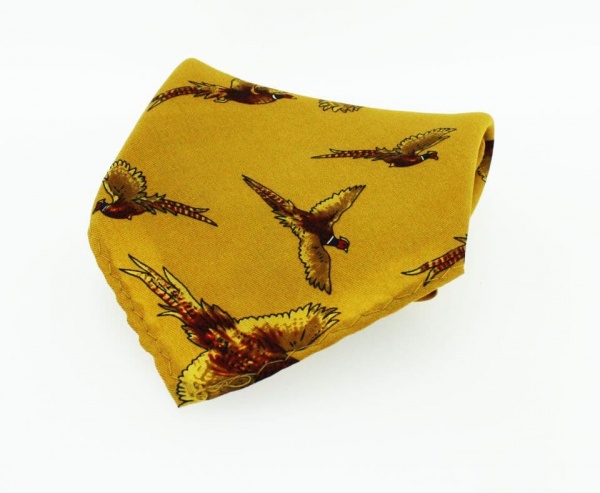 Soprano Pheasant Silk Twill Pocket Country Handkerchief - Mustard
