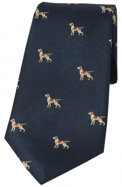 Soprano Pointer Dogs Woven Silk Country Tie - Blue