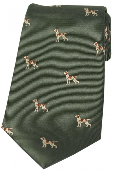 Soprano Pointer Dogs Woven Silk Country Tie - Green