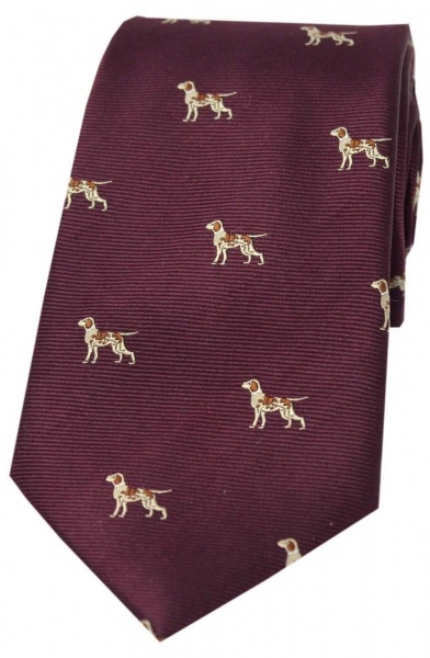 Soprano Pointer Dogs Woven Silk Country Tie - Wine