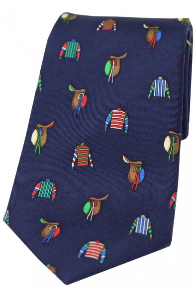 Soprano Racing Colours and Saddles Printed Silk Country Tie - Navy