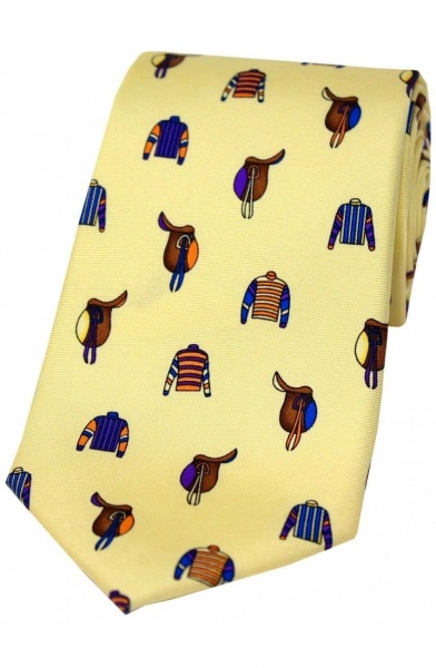 Soprano Racing Colours and Saddles Printed Silk Country Tie  - Pastel Yellow