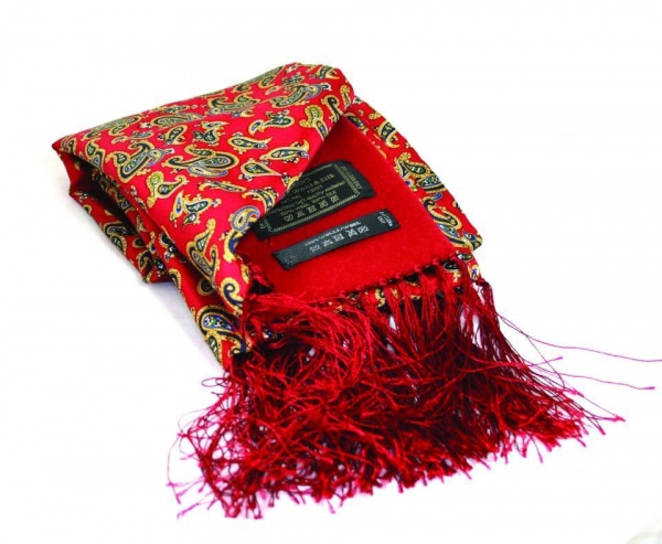 Soprano Red Paisley Printed Silk Country Scarf with Lambs Wool Backing