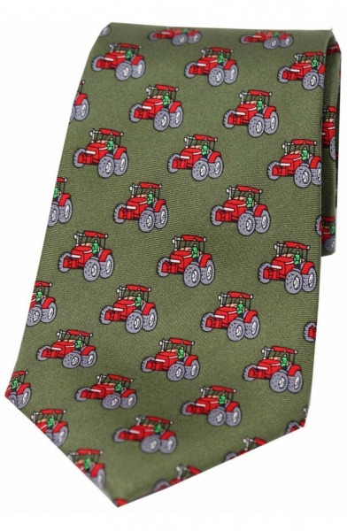 Soprano Red Tractors Printed Silk Country Tie - Country Green