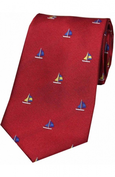 Soprano Sailing Boats Woven Silk Country Tie - Red