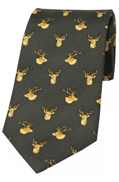 Soprano Stag's Head Printed Silk Country Tie - Country Green