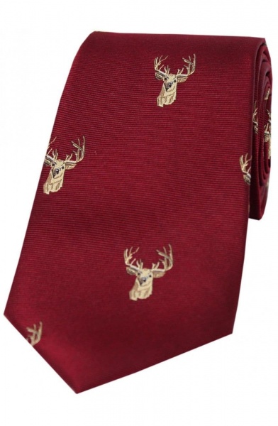 Soprano Stag's Head Woven Silk Country Tie - Wine