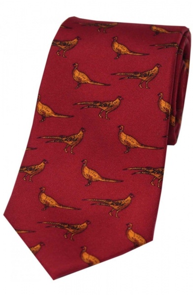 Soprano Standing Pheasant Printed Silk Country Tie - Red