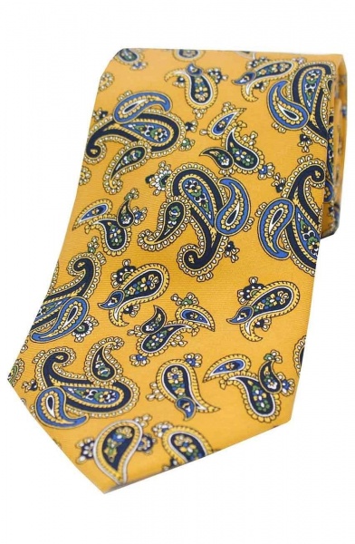 Soprano Vintage Paisley Printed Silk Country Tie - Mustard