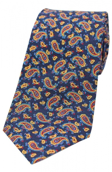 Soprano Vintage Paisley Printed Silk Country Tie  - Navy