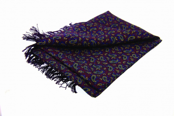 Soprano Wine Small Paisley Tubular Printed Silk Country Scarf