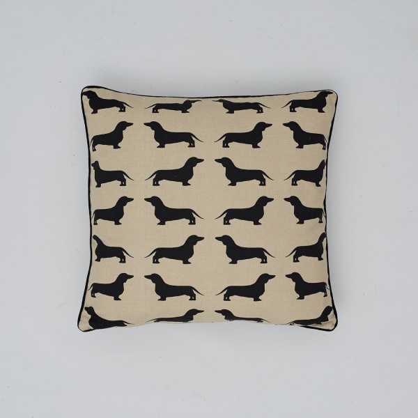 The Labrador Company Cotton Print Cushion - Black Dachshund