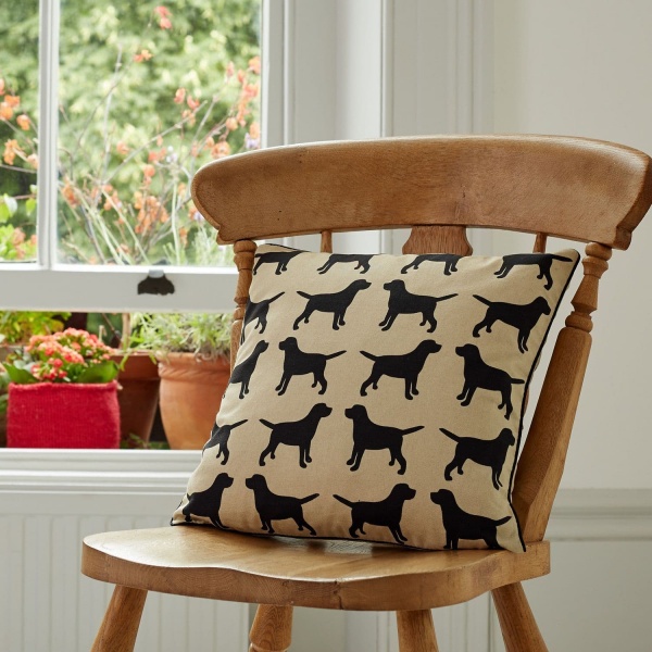 The Labrador Company Cotton Print Cushion - Black Labrador