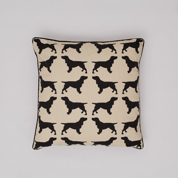 The Labrador Company Cotton Print Cushion - Black Spaniel