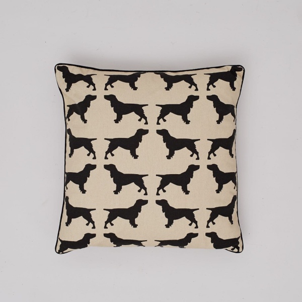 The Labrador Company Cotton Print Cushion - Black Spaniel