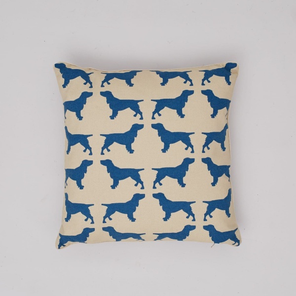 The Labrador Company Cotton Print Cushion - Blue Spaniel