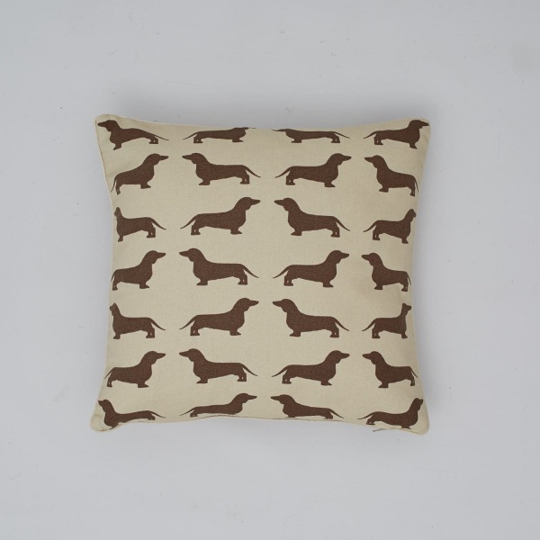 The Labrador Company Cotton Print Cushion - Brown Dachshund