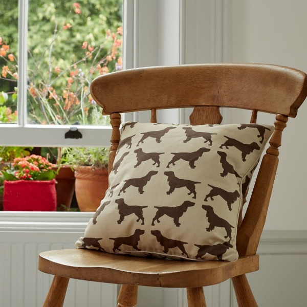 The Labrador Company Cotton Print Cushion - Brown Spaniel