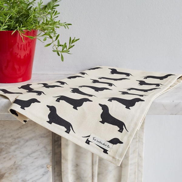 The Labrador Company Dog Print Tea Towel - Black Dachshund