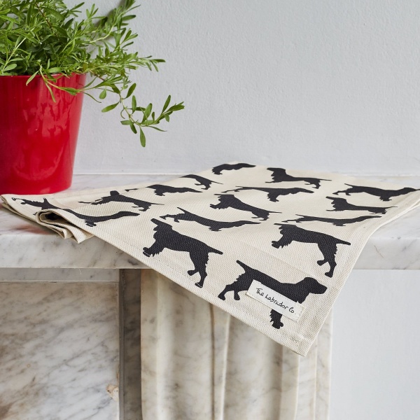 The Labrador Company Dog Print Tea Towel - Black Spaniel