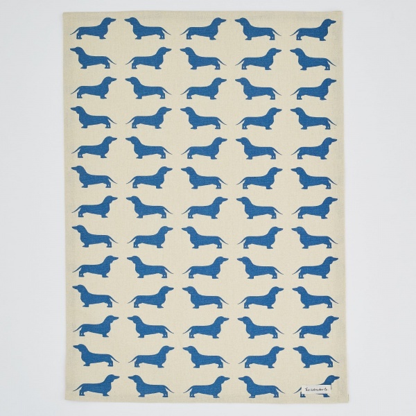 The Labrador Company Dog Print Tea Towel - Blue Dachshund