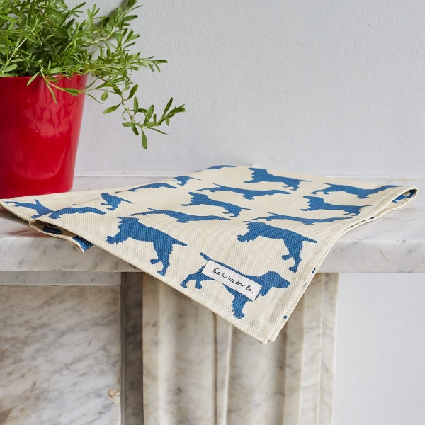 The Labrador Company Dog Print Tea Towel - Blue Spaniel