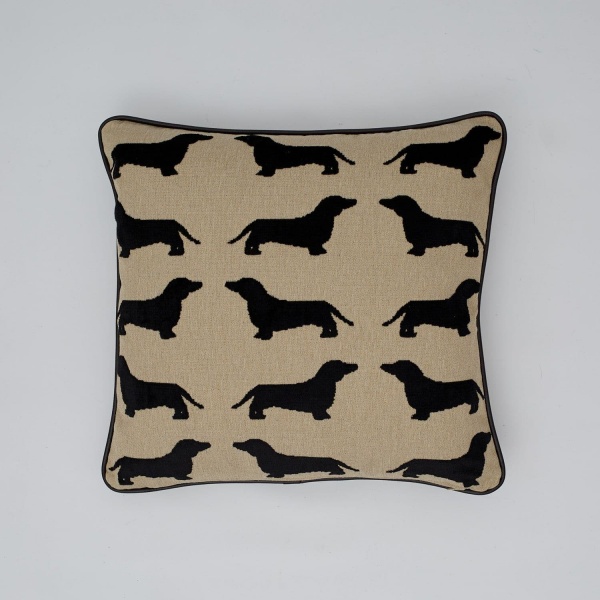 The Labrador Company Eaton Cushion with Leather Piping - Dachshund