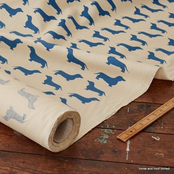 The Labrador Company Printed Cotton Drill - Blue Dachshund