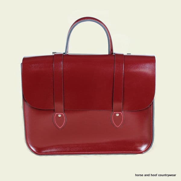 Traditional Hand Crafted British Vintage Leather Music Case - Patent Oxblood Red