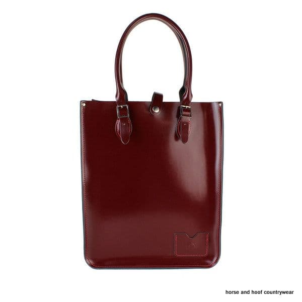 Traditional Hand Crafted British Vintage Leather Tote Bag - Patent Oxblood Red