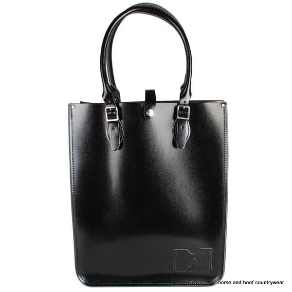 Traditional Hand Crafted British Vintage Leather Tote Bag - Patent Pitch Black