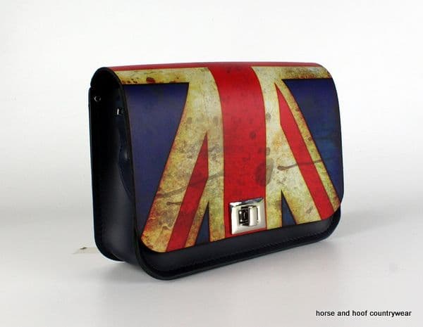 Traditional Handmade British Vintage Leather Medium Pixi Bag - Vintage Union Jack & Loch Blue