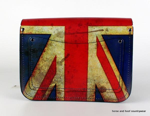 Traditional Handmade British Vintage Leather Medium Pixi Bag - Vintage Union Jack & Loch Blue